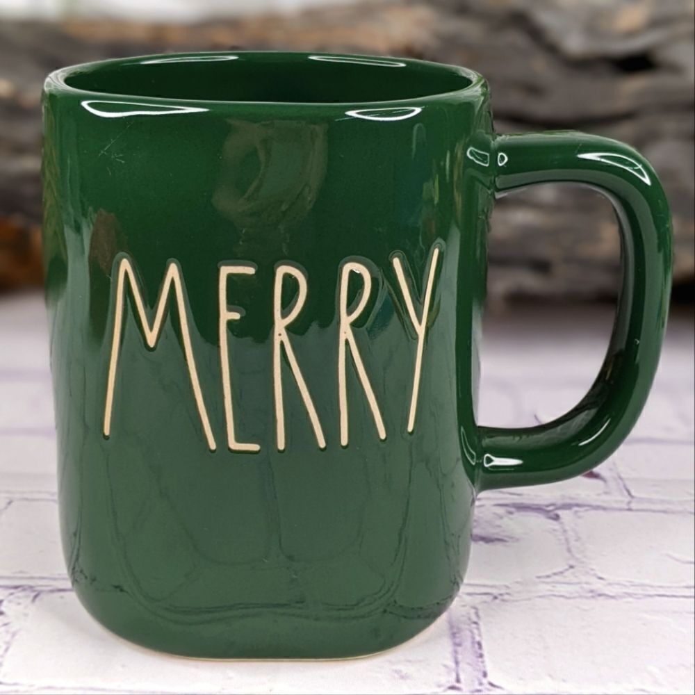 Rae Dunn MERRY Green Ceramic Mug